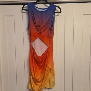 Vibrant Blue and Orange Ombre Dress
